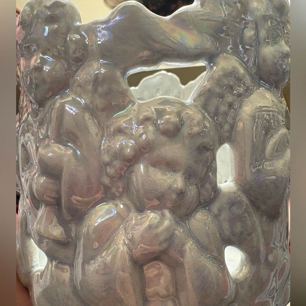 Cherub-Themed White Ceramic Vase